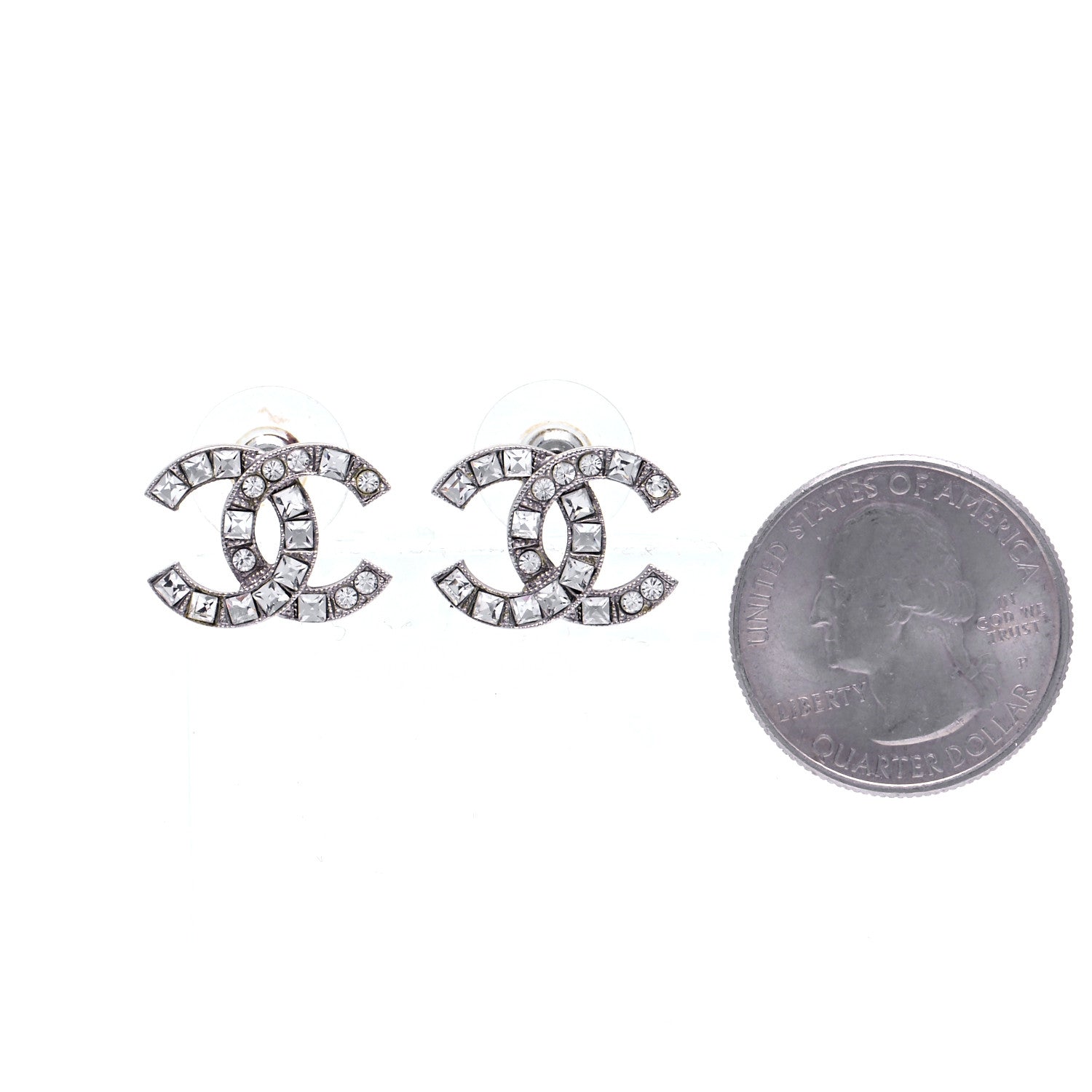 Chanel Baguette Crystal CC Earrings Silver 2 of 5