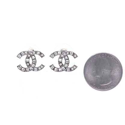 Chanel Baguette Crystal CC Earrings Silver 2 of 5