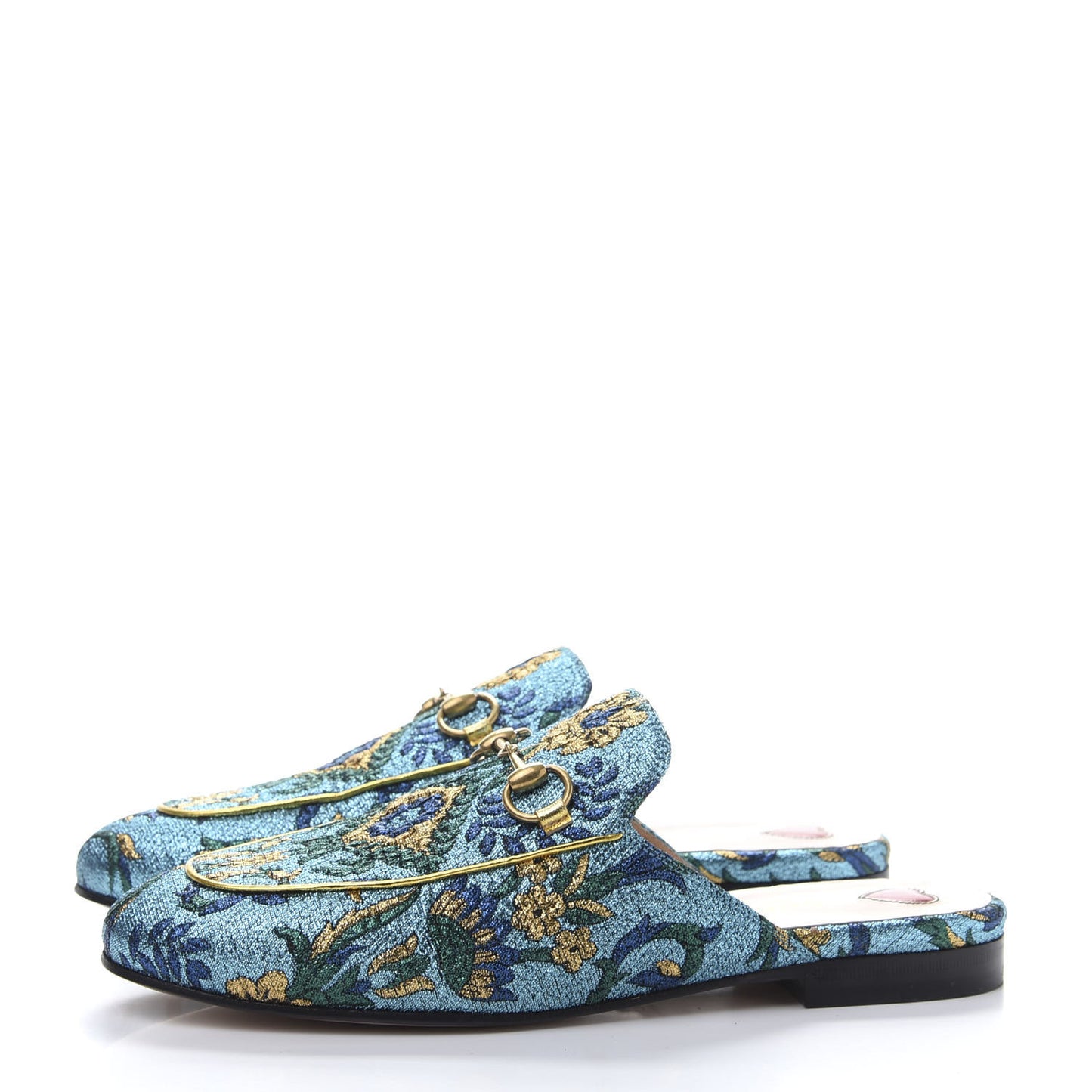 Iridescent Brocade Womens Princetown Slippers 36.5 Azure Multicolor Oro