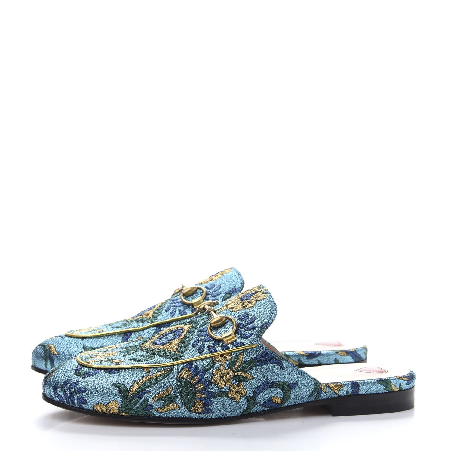 Gucci Iridescent Brocade Womens Princetown Slippers 36.5 Azure Multicolor Oro 3 of 10