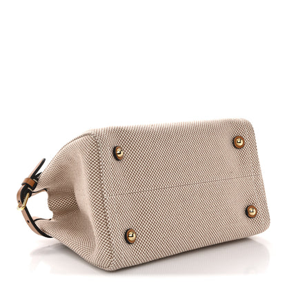 Valentino Garavani Cotton Canvas Calfskin Vlogo Small Antibes Tote Naturale Tobacco 4 of 12