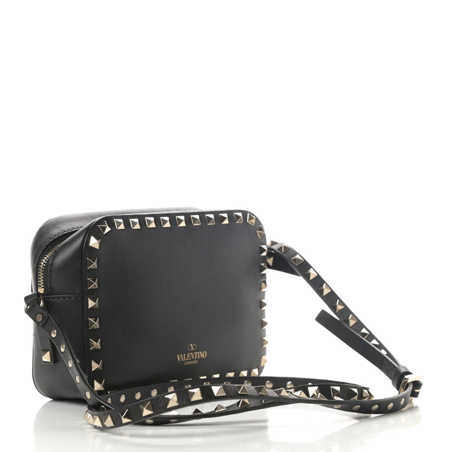 Calfskin Rockstud Camera Crossbody Bag Black