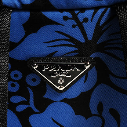 Prada Tessuto Hibiscus Print Double Buckle Backpack Blue 4 of 9