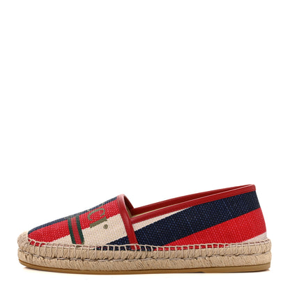 Gucci Canvas Sylvie Stripe Logo Womens Espadrilles 37.5 Mystic White Hibiscus Red Maritime 1 of 8