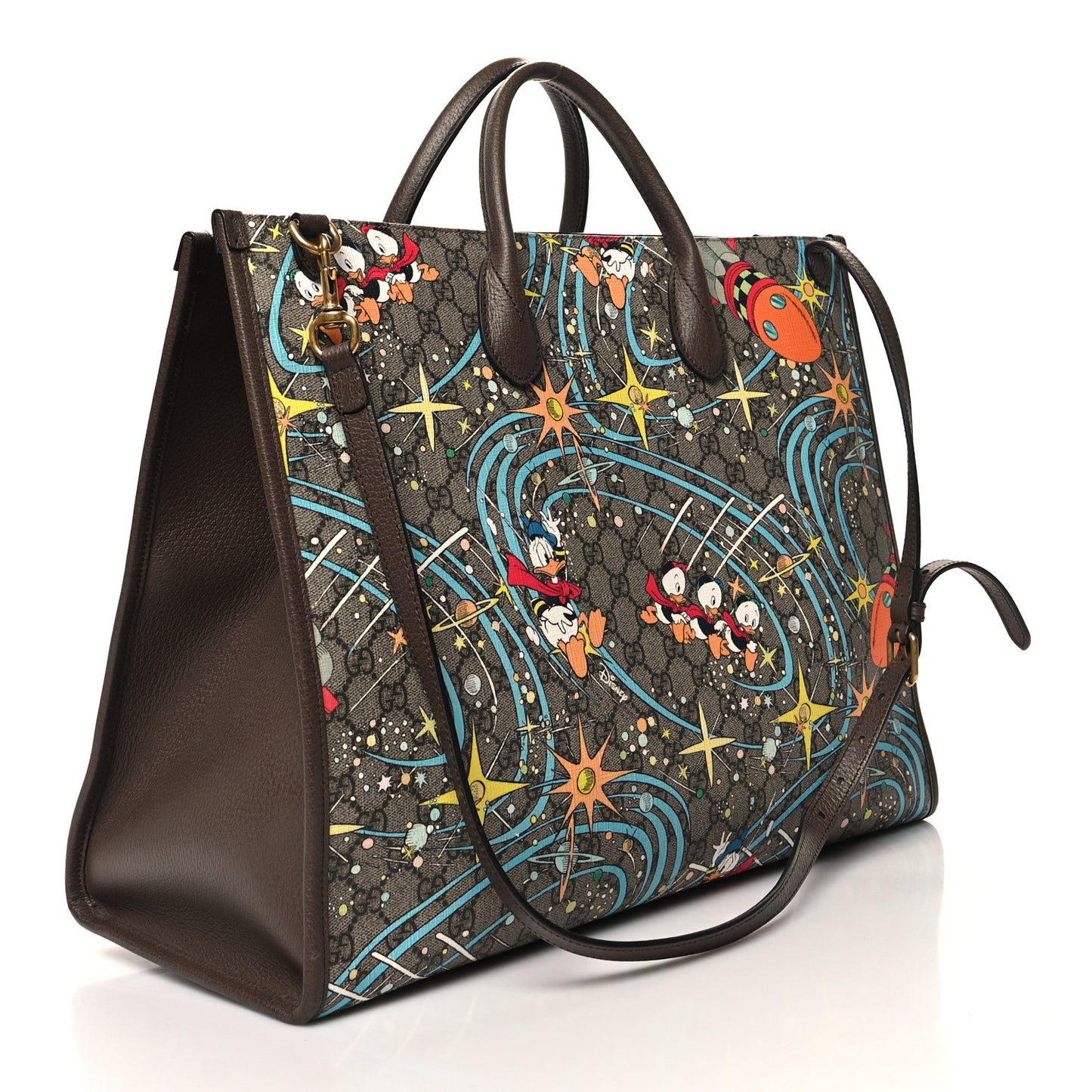 X DISNEY GG Supreme Monogram Donald Duck Retro Interlocking G Shopping Tote Beige Multicolor New Acero