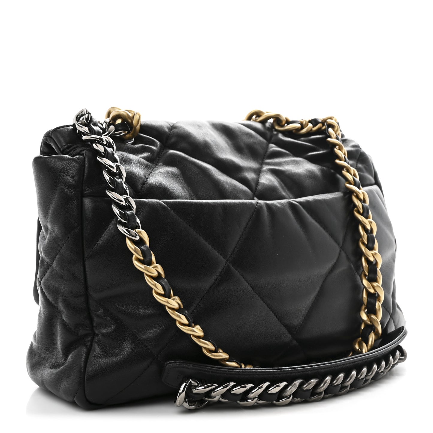 Shiny Goatskin Quilted Large Chanel 19 Flap Black