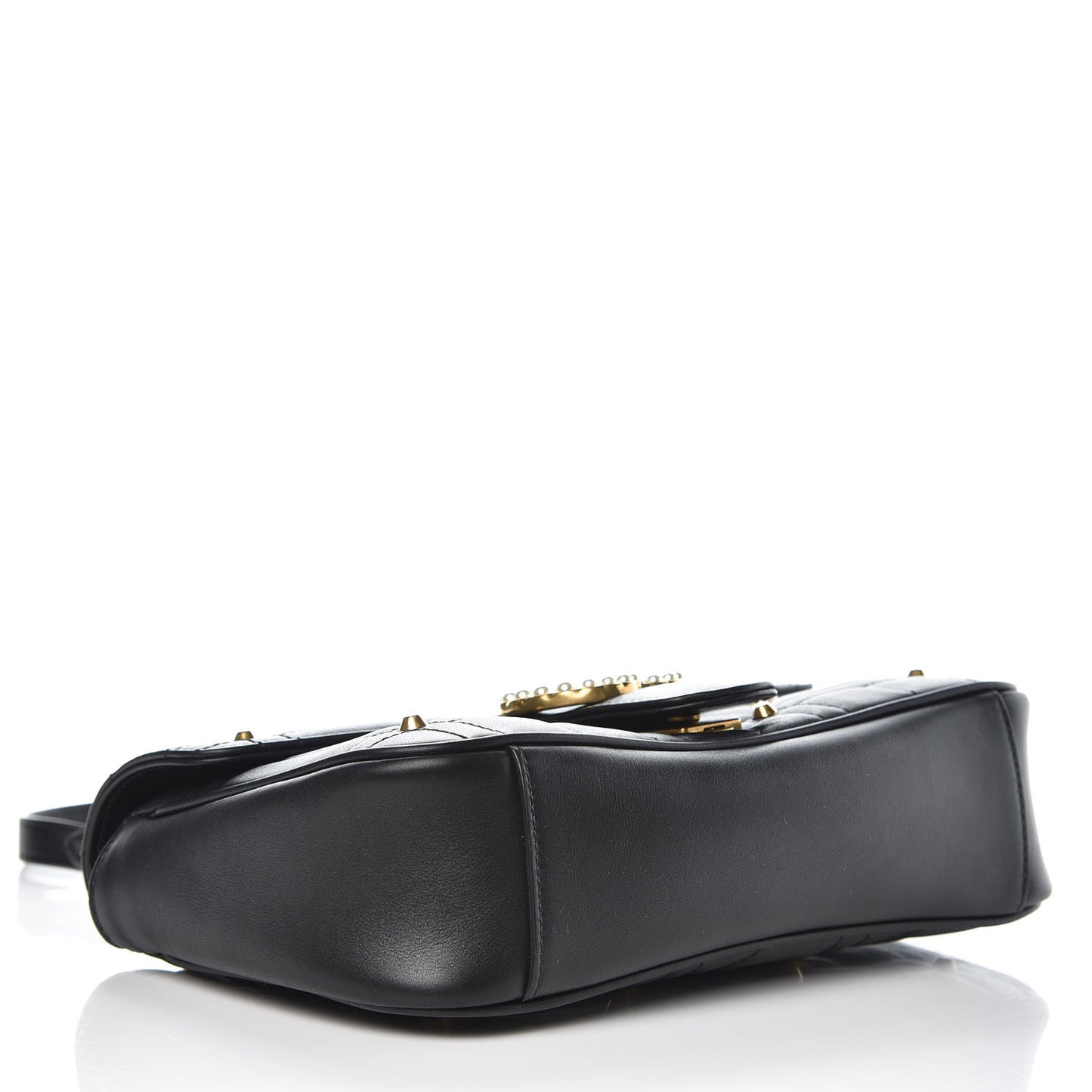 Calfskin Matelasse Studded Small Pearly GG Marmont Shoulder Bag Black
