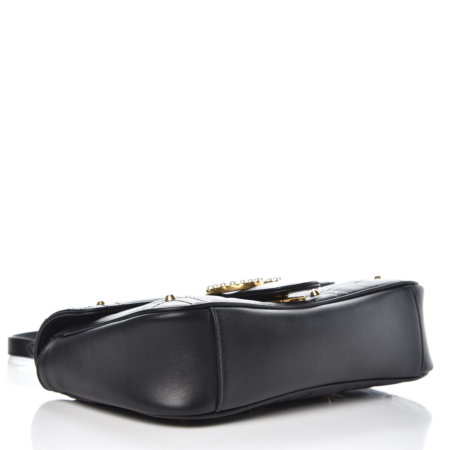 Gucci Calfskin Matelasse Studded Small Pearly GG Marmont Shoulder Bag Black 4 of 8
