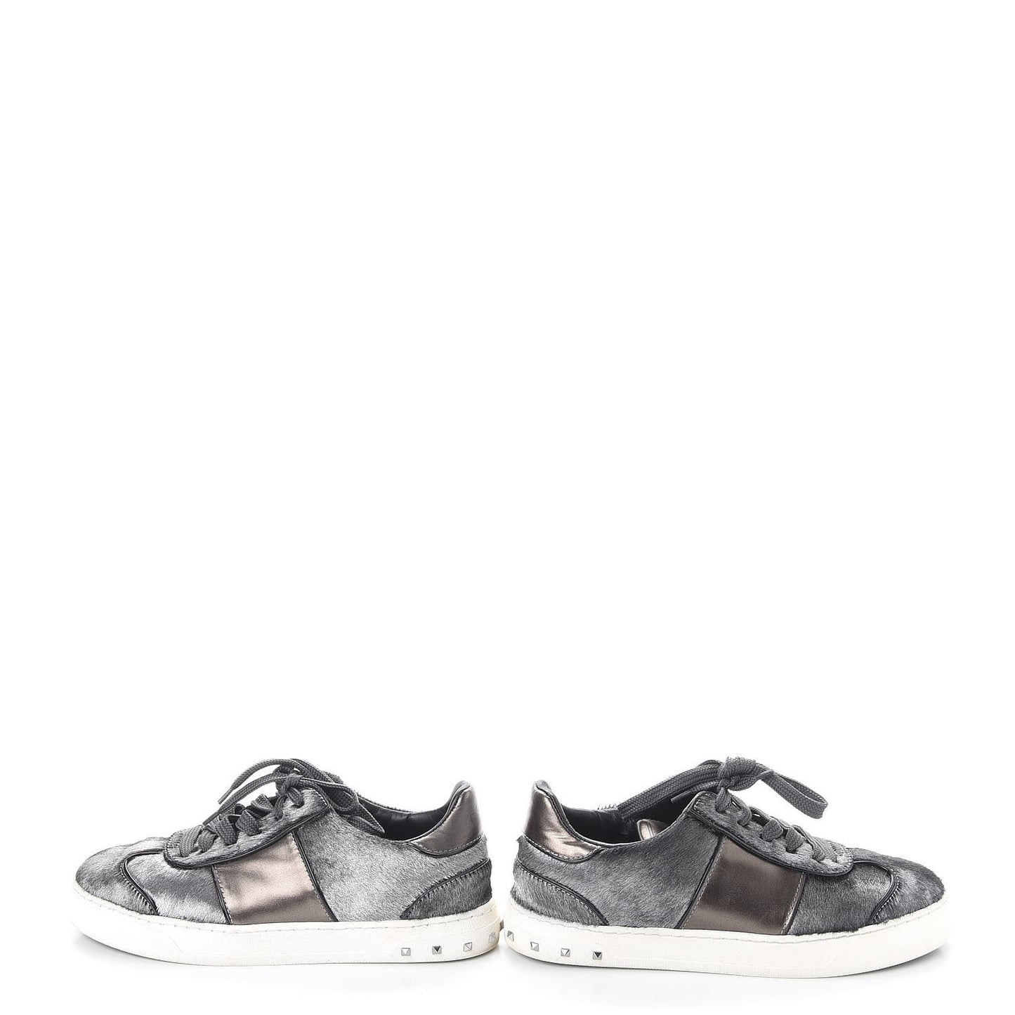 Metallic Calf Hair Rockstud Sneakers 36 Silver
