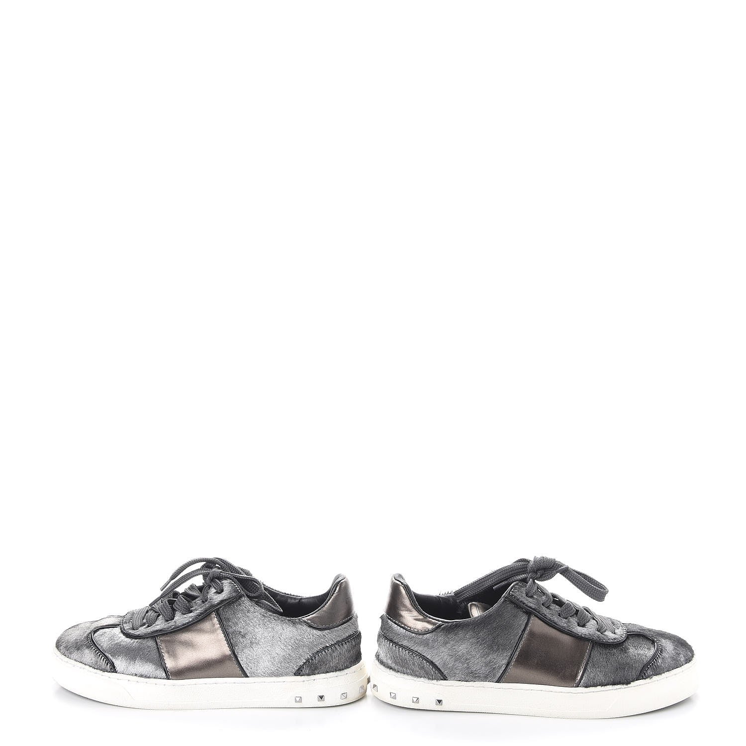 Valentino Garavani Metallic Calf Hair Rockstud Sneakers 36 Silver 6 of 12
