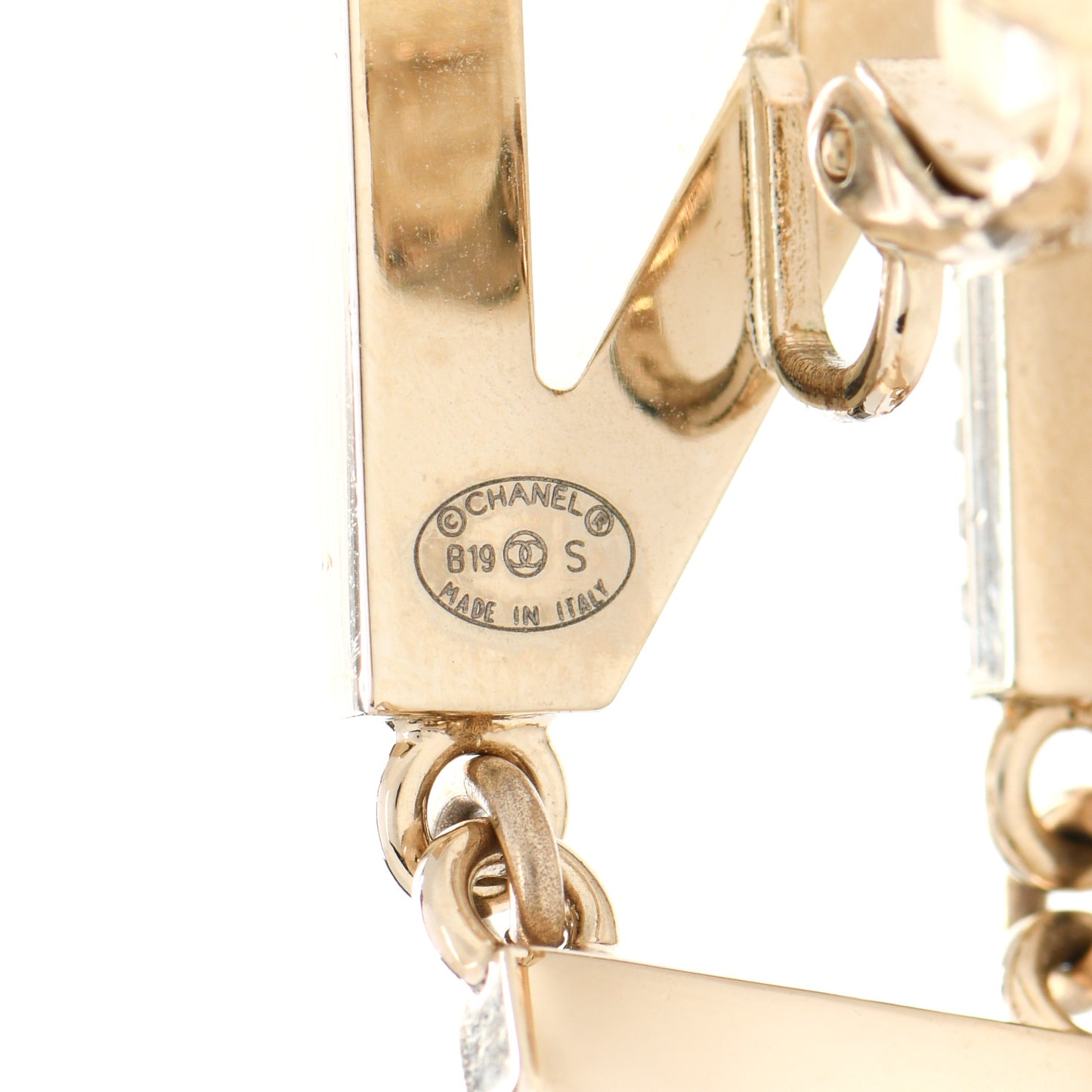 Metal Cha-Nel Logo Drop Earrings Gold