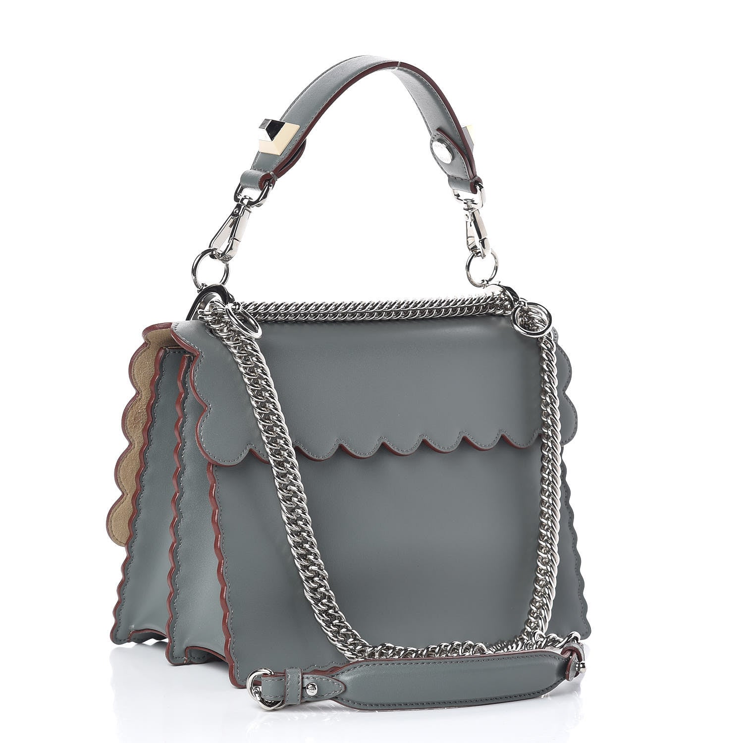 Fendi Vitello Liberty Scalloped Studded Kan I Shoulder Bag Alga 3 of 9
