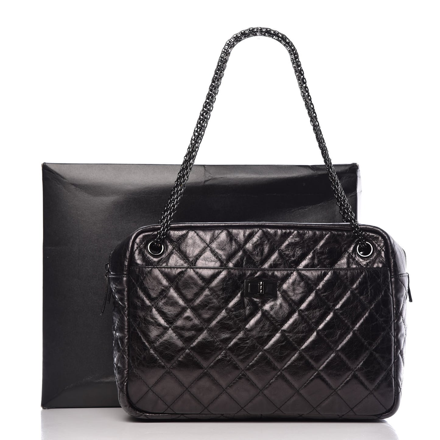 Metallic Aged Calfskin Quilted Large Reissue Camera Case Silver