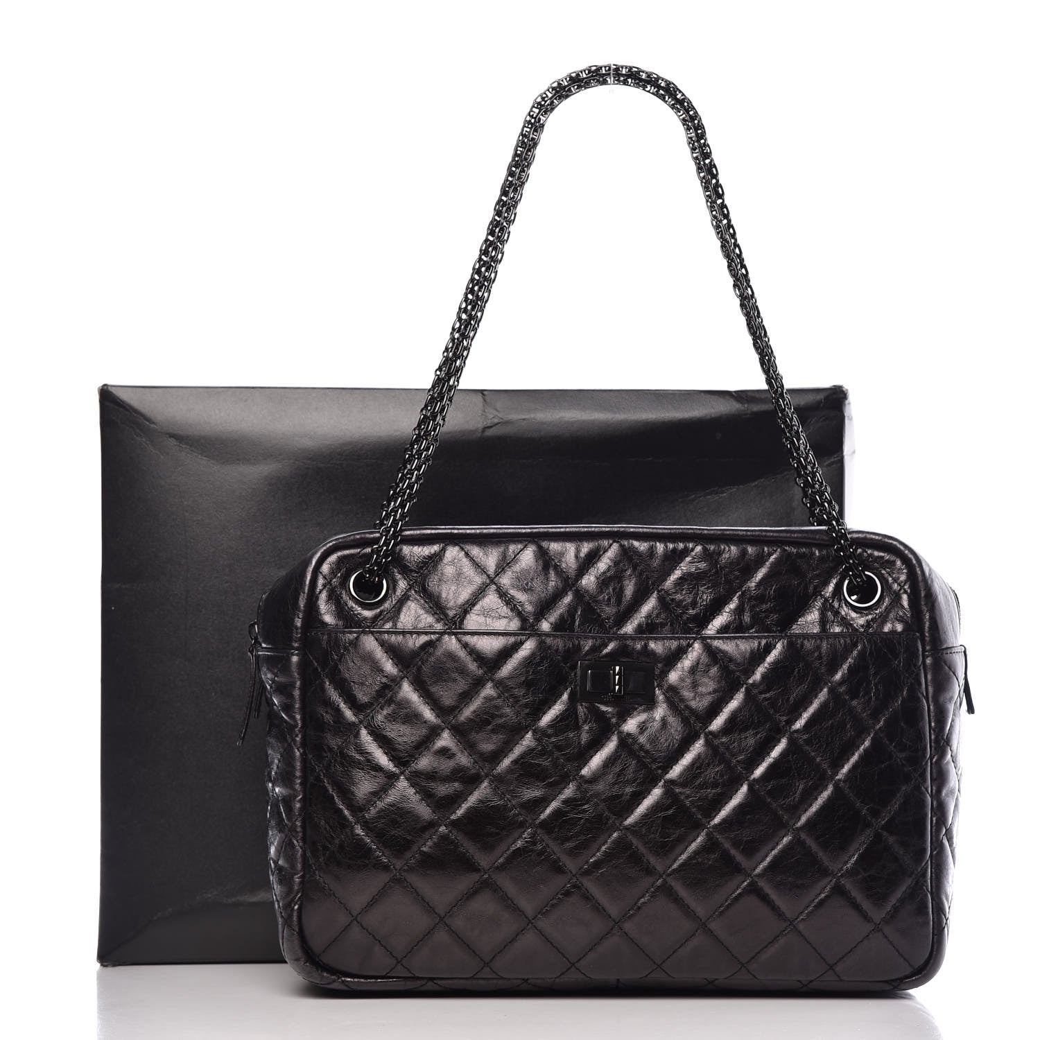 Chanel Metallic Aged Calfskin Quilted Large Reissue Camera Case Silver 11 of 11