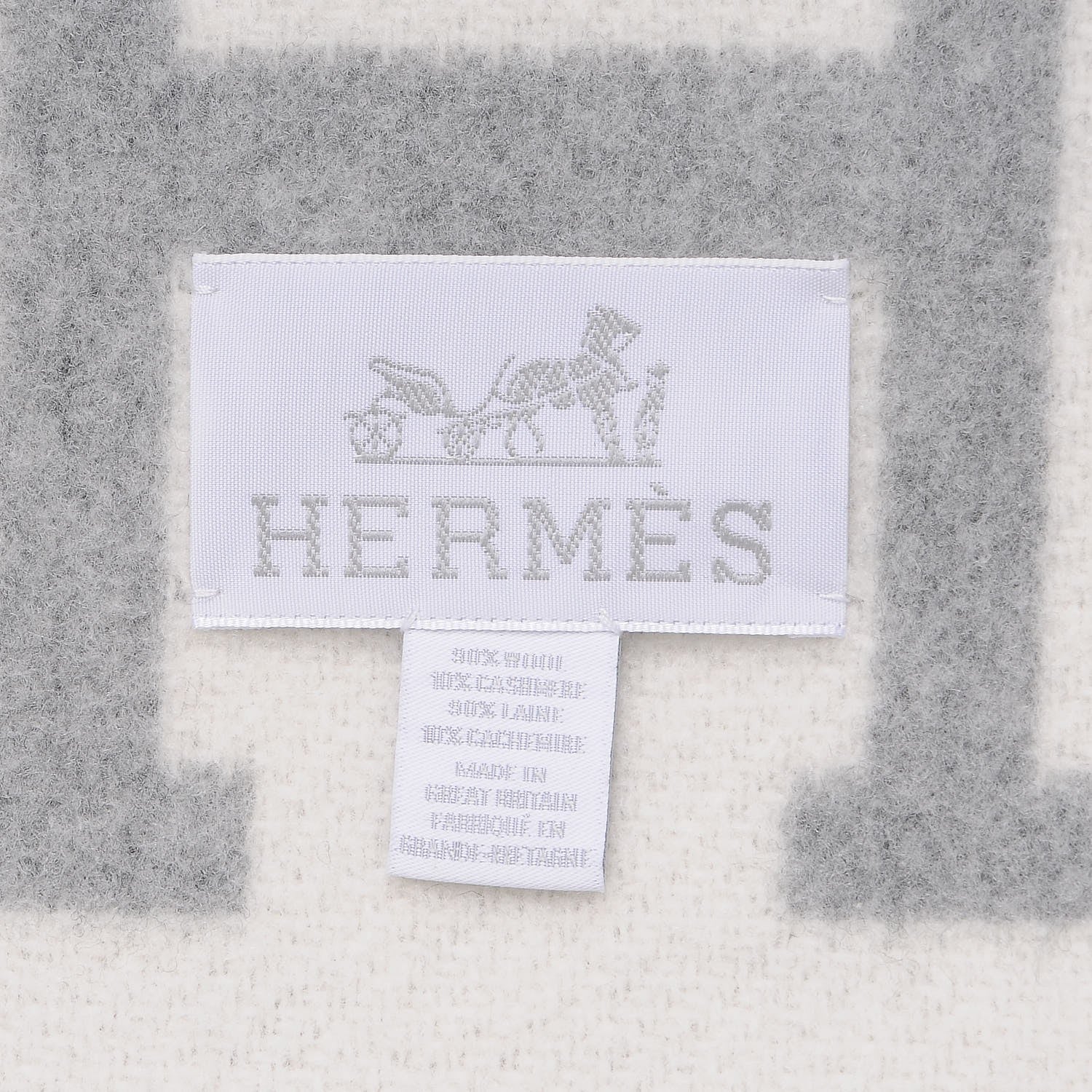 Hermes Wool Cashmere Avalon III Blanket Ecru Gris Clair 4 of 4