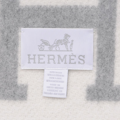 Hermes Wool Cashmere Avalon III Blanket Ecru Gris Clair 4 of 4