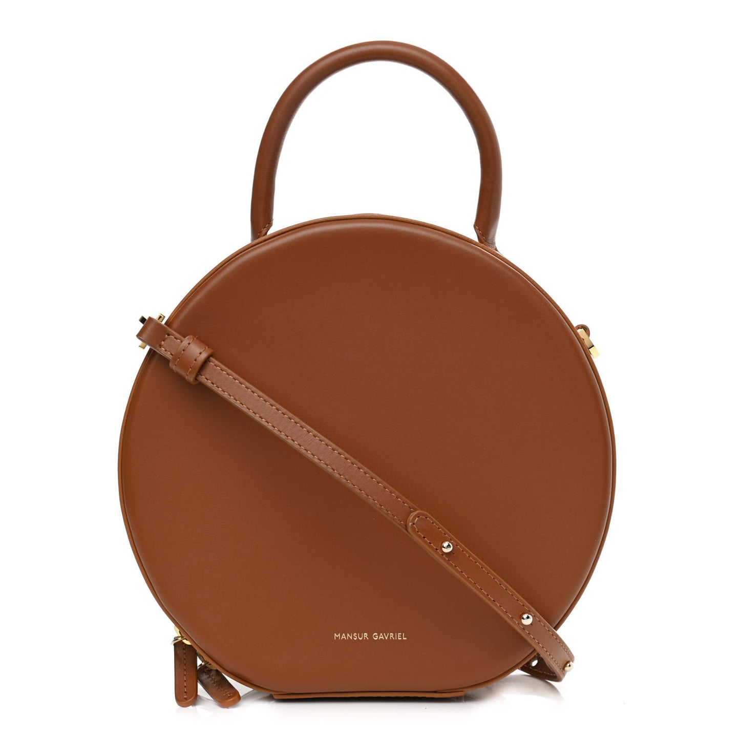 Calfskin Circle Crossbody Bag Camello