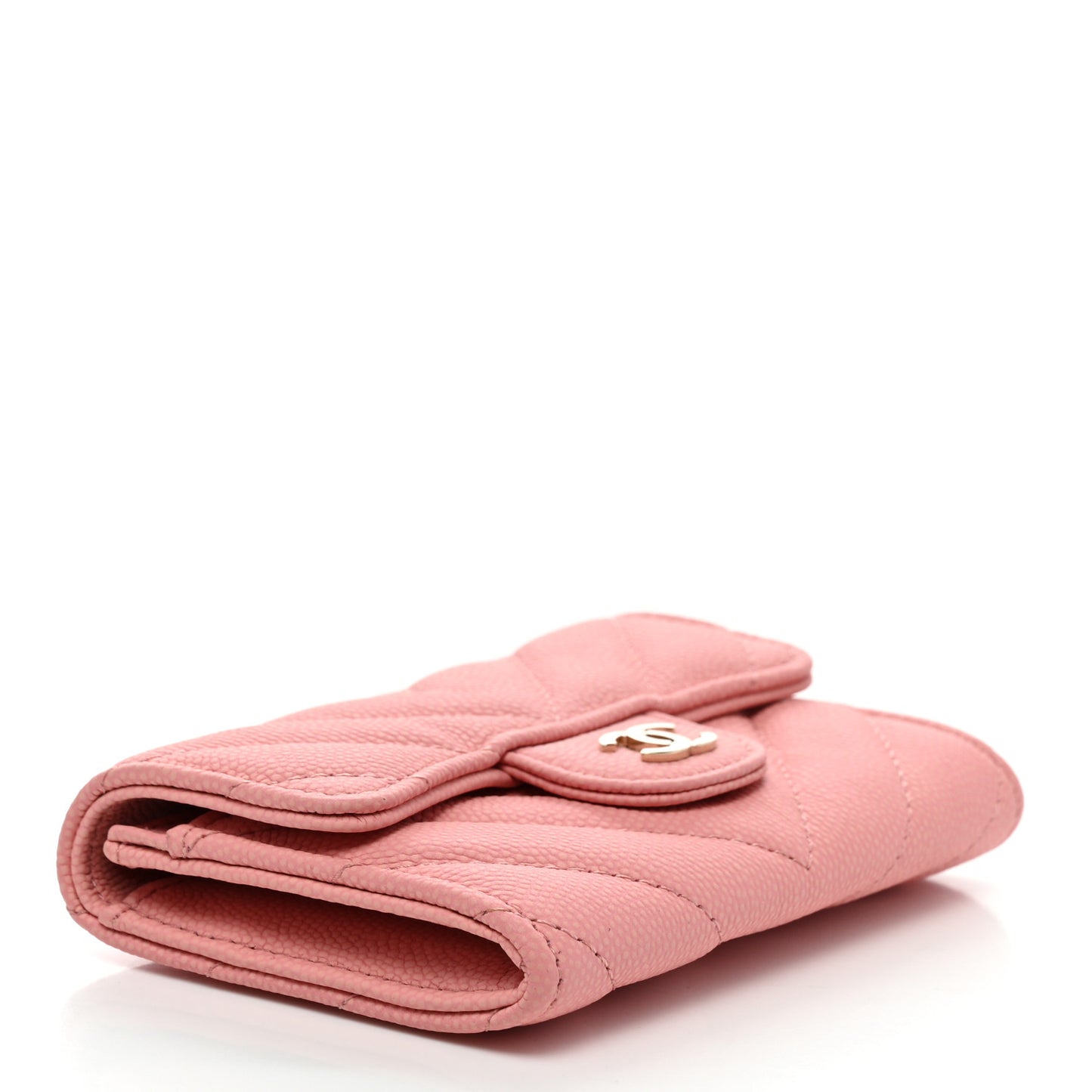 Caviar Chevron Quilted Flap Card Holder Pink
