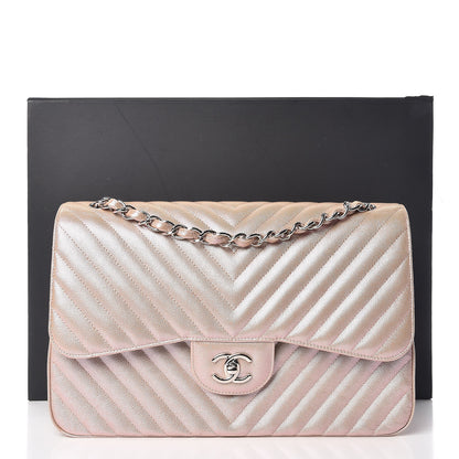 Chanel Metallic Caviar Chevron Quilted Jumbo Double Flap Light Gold 13 of 13