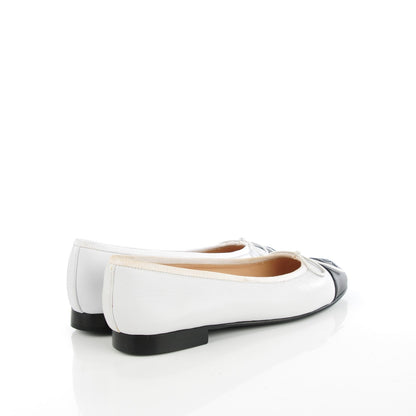 Chanel Lambskin CC Cap Toe Ballerina Flats 35 White Black 3 of 9
