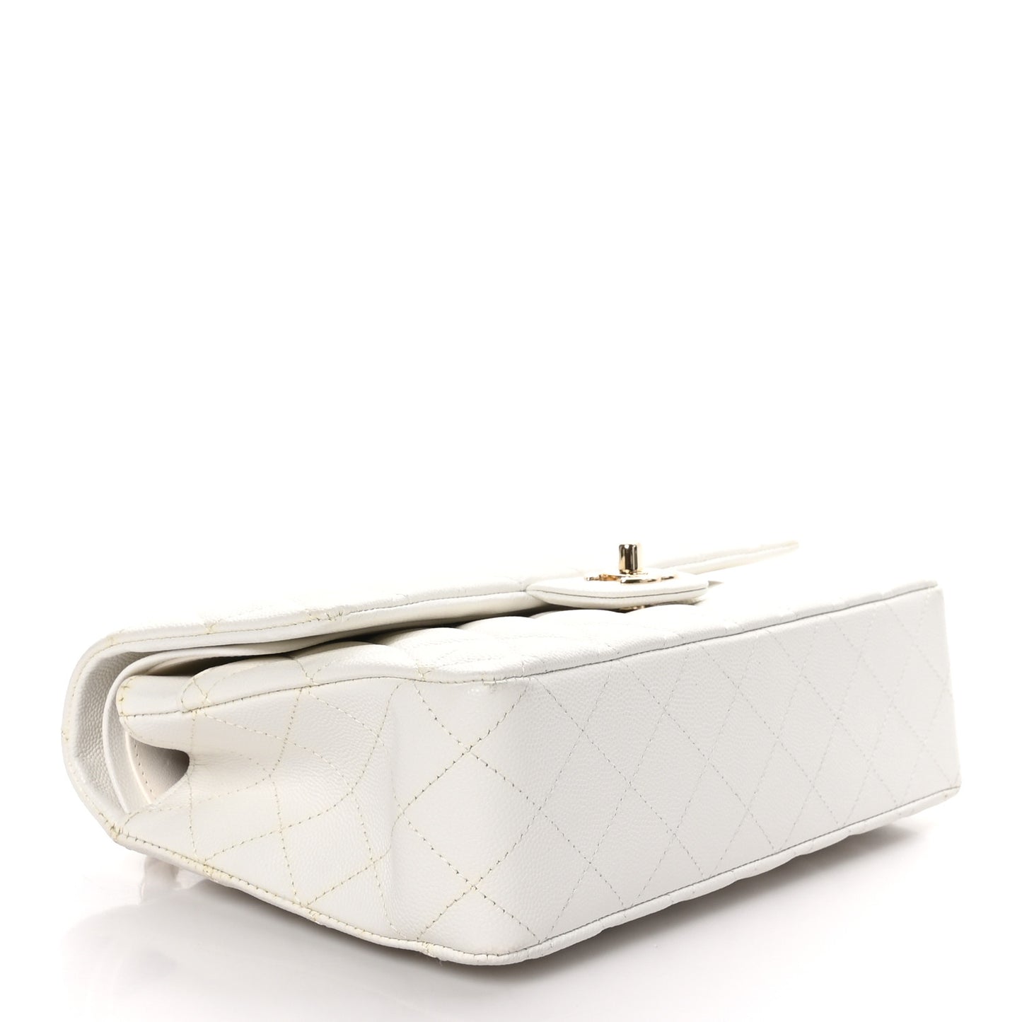 Caviar Quilted Medium Double Flap White