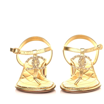 Chanel Goatskin Fantasy CC Pearl Thong Sandals 37 Gold 2 of 8