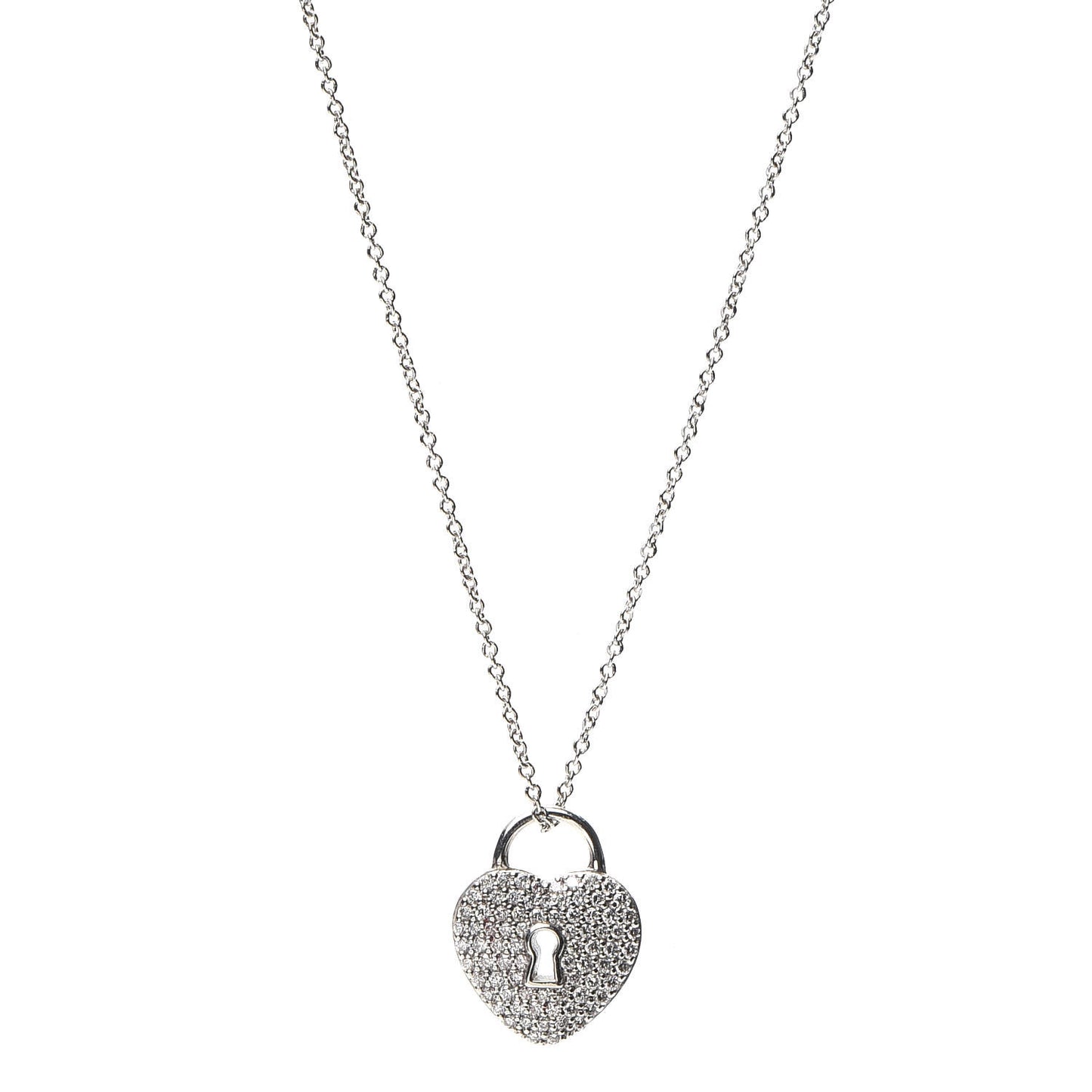 Platinum Diamond Small Heart Lock Pendant Necklace
