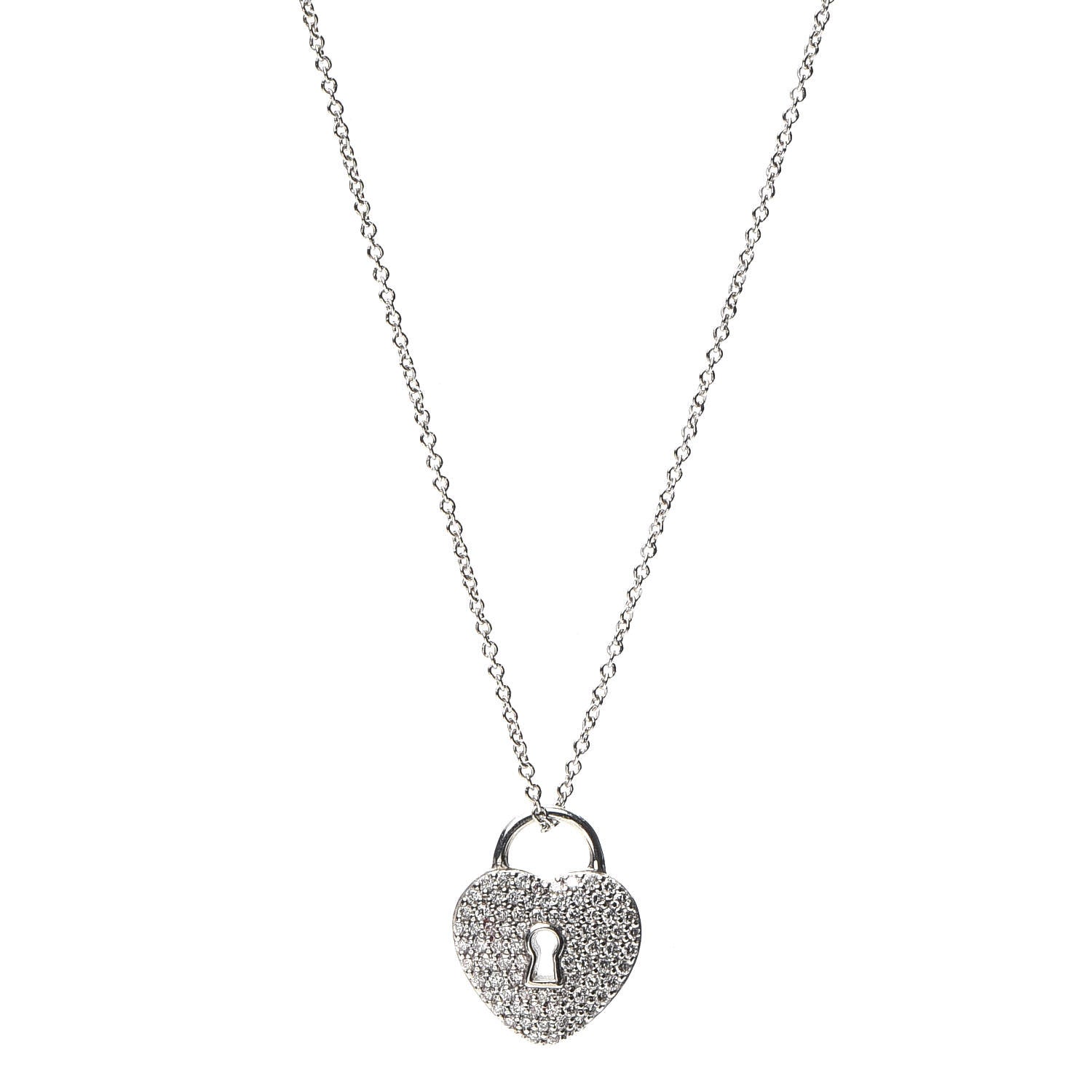 Tiffany Platinum Diamond Small Heart Lock Pendant Necklace 1 of 6