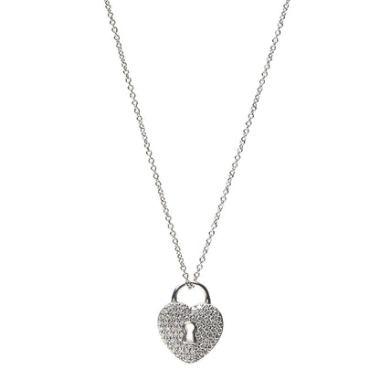 Tiffany Platinum Diamond Small Heart Lock Pendant Necklace 1 of 6