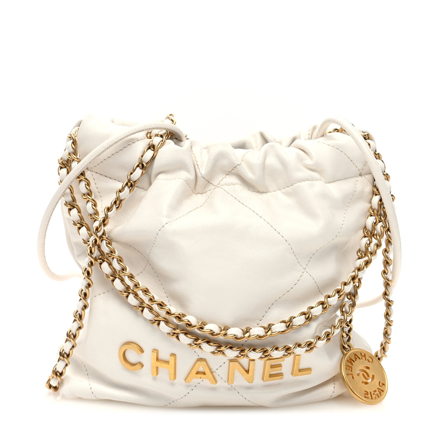 Shiny Calfskin Quilted Mini Chanel 22 White
