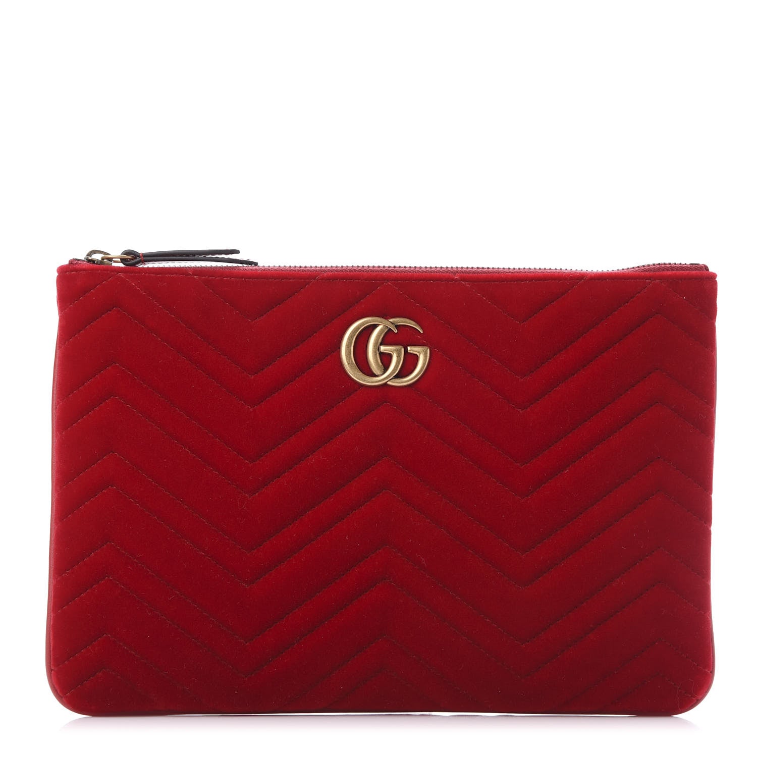Gucci Velvet Matelasse GG Marmont Zip Pouch Hibiscus Red 1 of 10