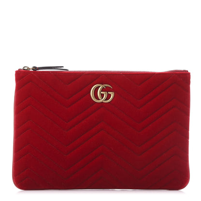 Gucci Velvet Matelasse GG Marmont Zip Pouch Hibiscus Red 1 of 10
