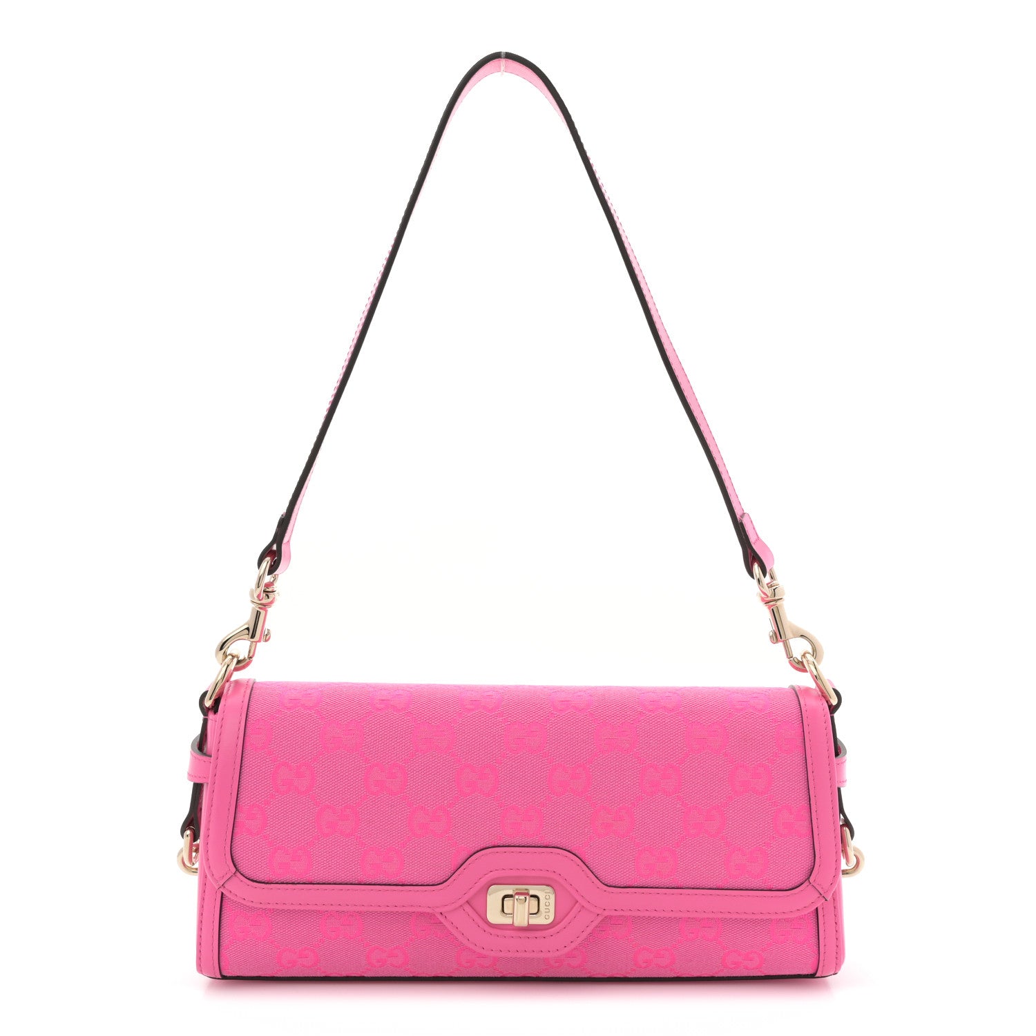 Gucci GG Monogram Textured Dollar Calfskin Small Luce Shoulder Bag Pink 1 of 12