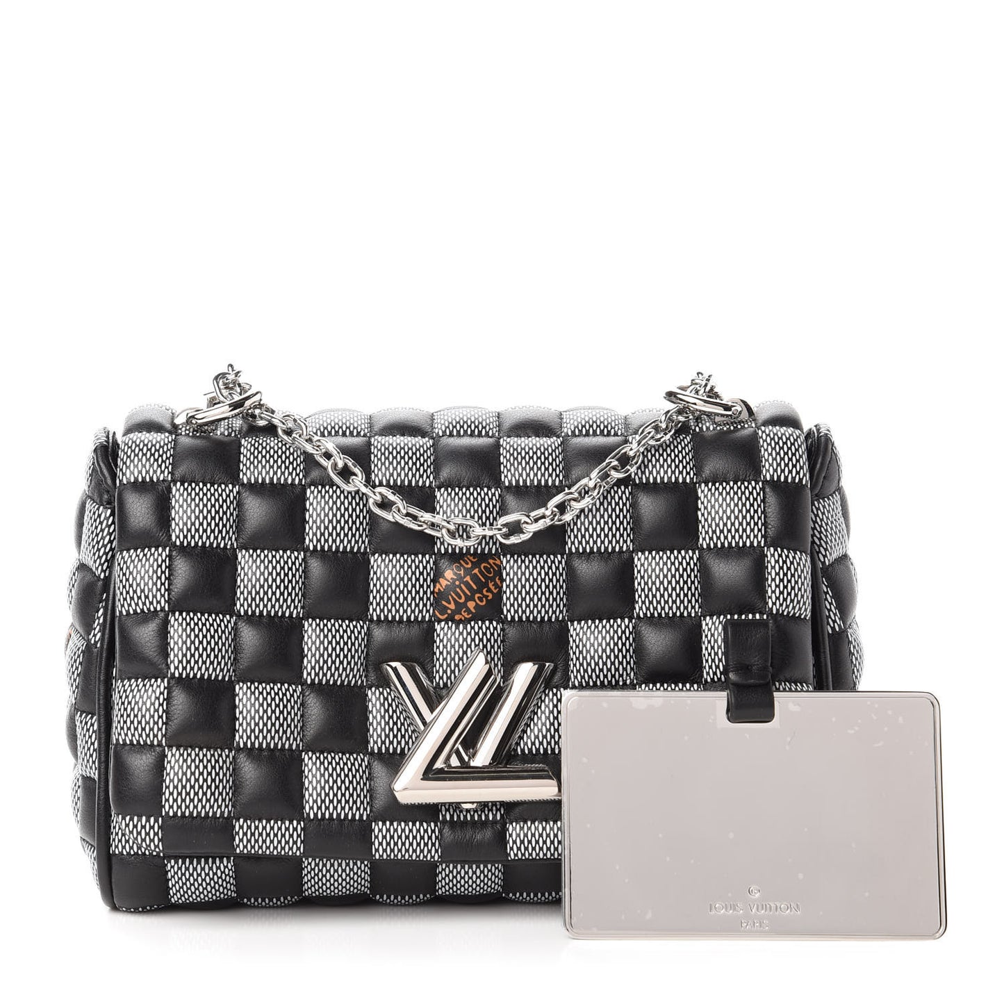 Calfskin Damier Twist Shoulder Bag BB Black White