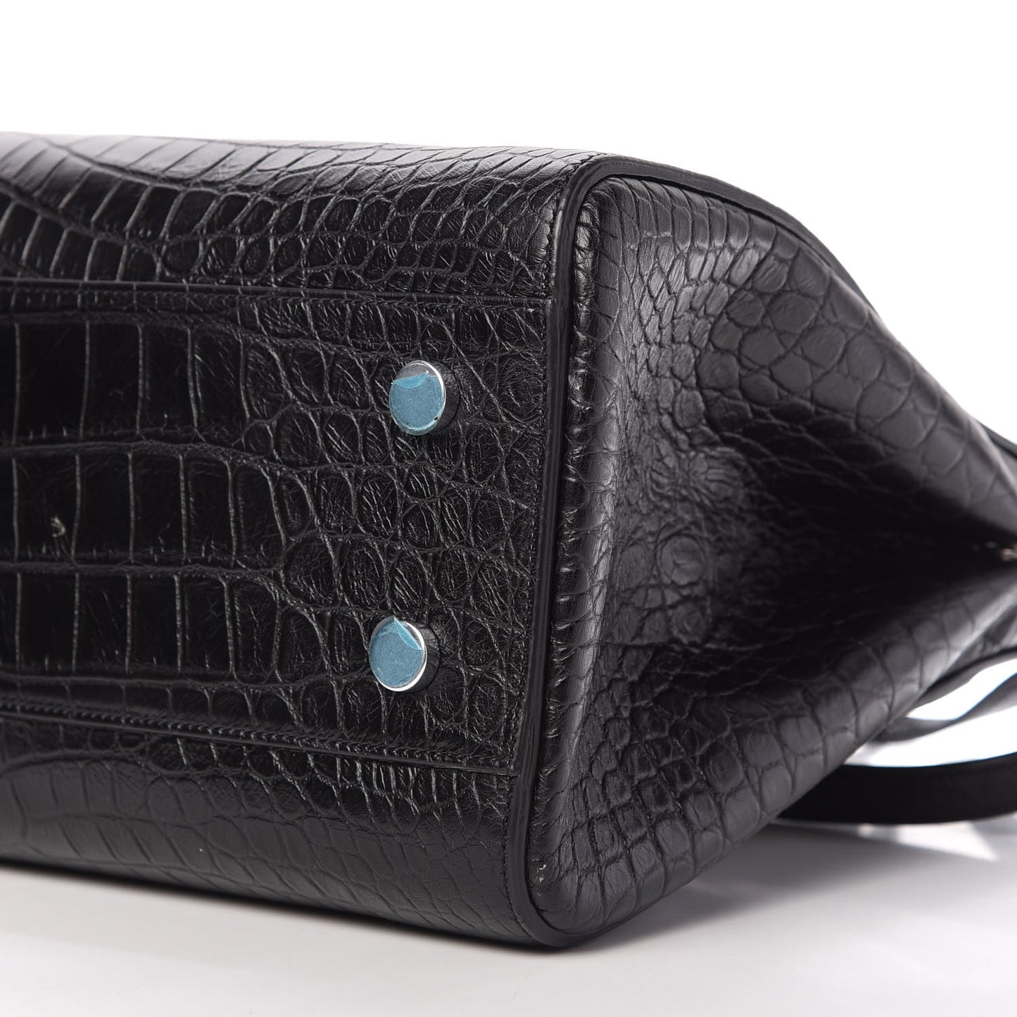 Calfskin Crocodile Embossed Medium Cabas Rive Gauche Black