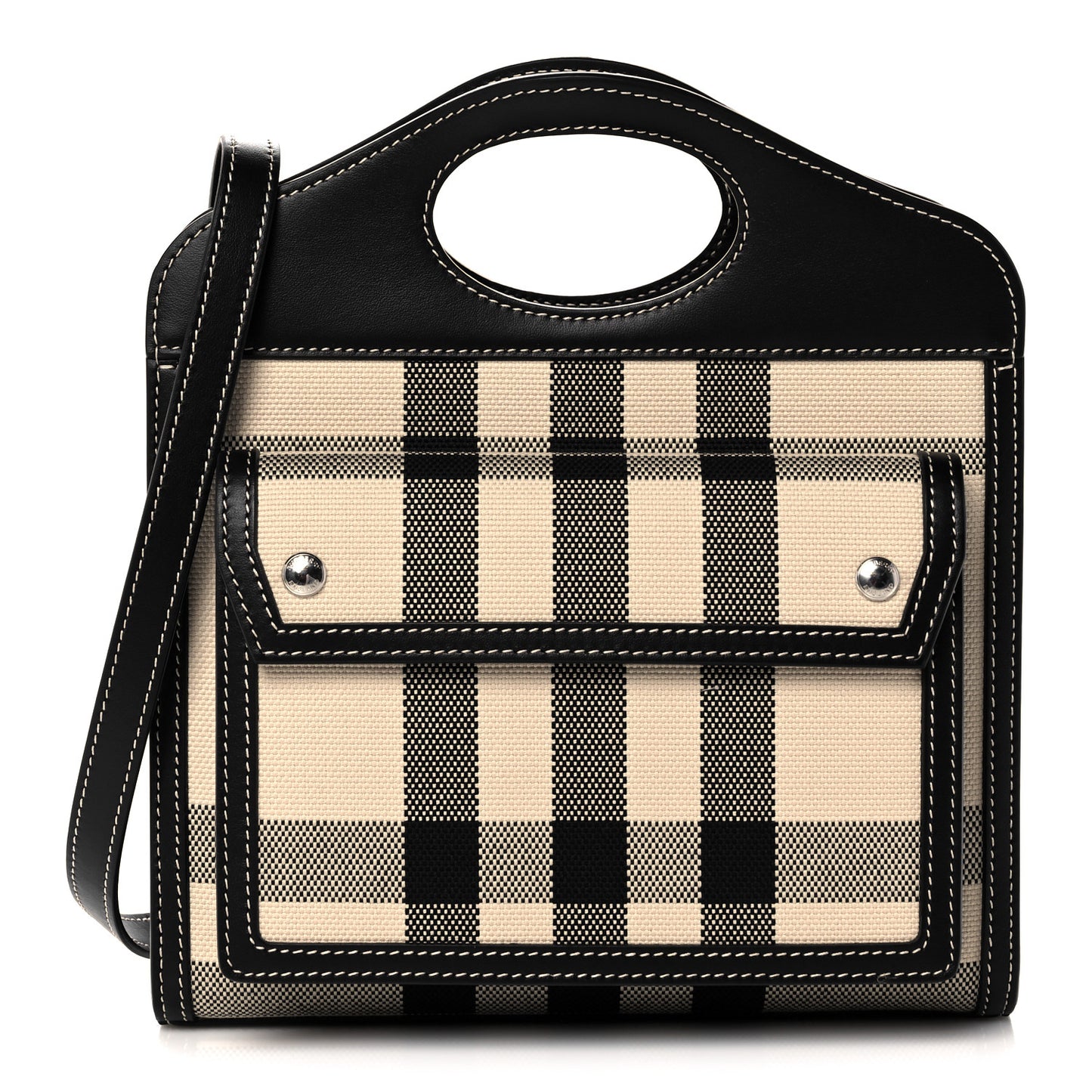 Smooth Calfskin Archive Canvas Check Mini Pocket Bag Butter Beige Black