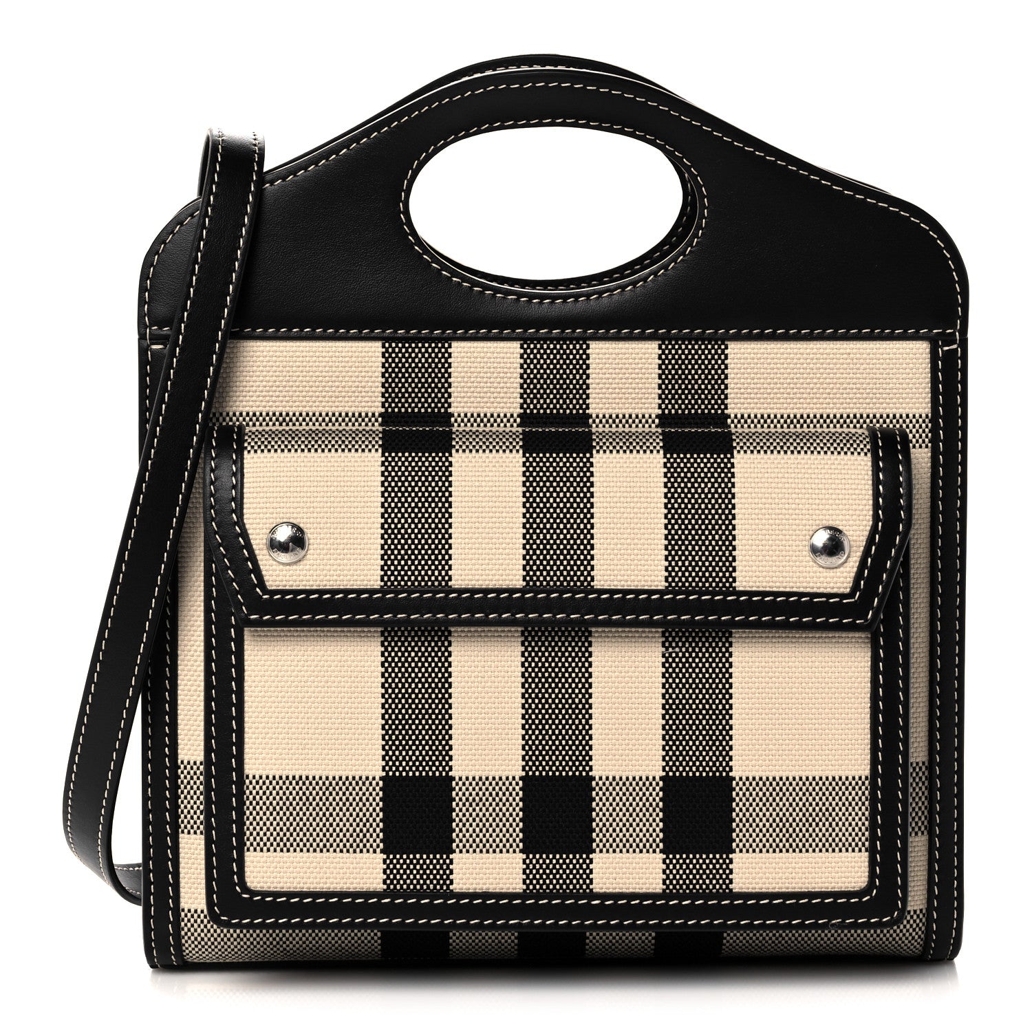 Burberry Smooth Calfskin Archive Canvas Check Mini Pocket Bag Butter Beige Black 1 of 10