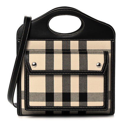 Burberry Smooth Calfskin Archive Canvas Check Mini Pocket Bag Butter Beige Black 1 of 10