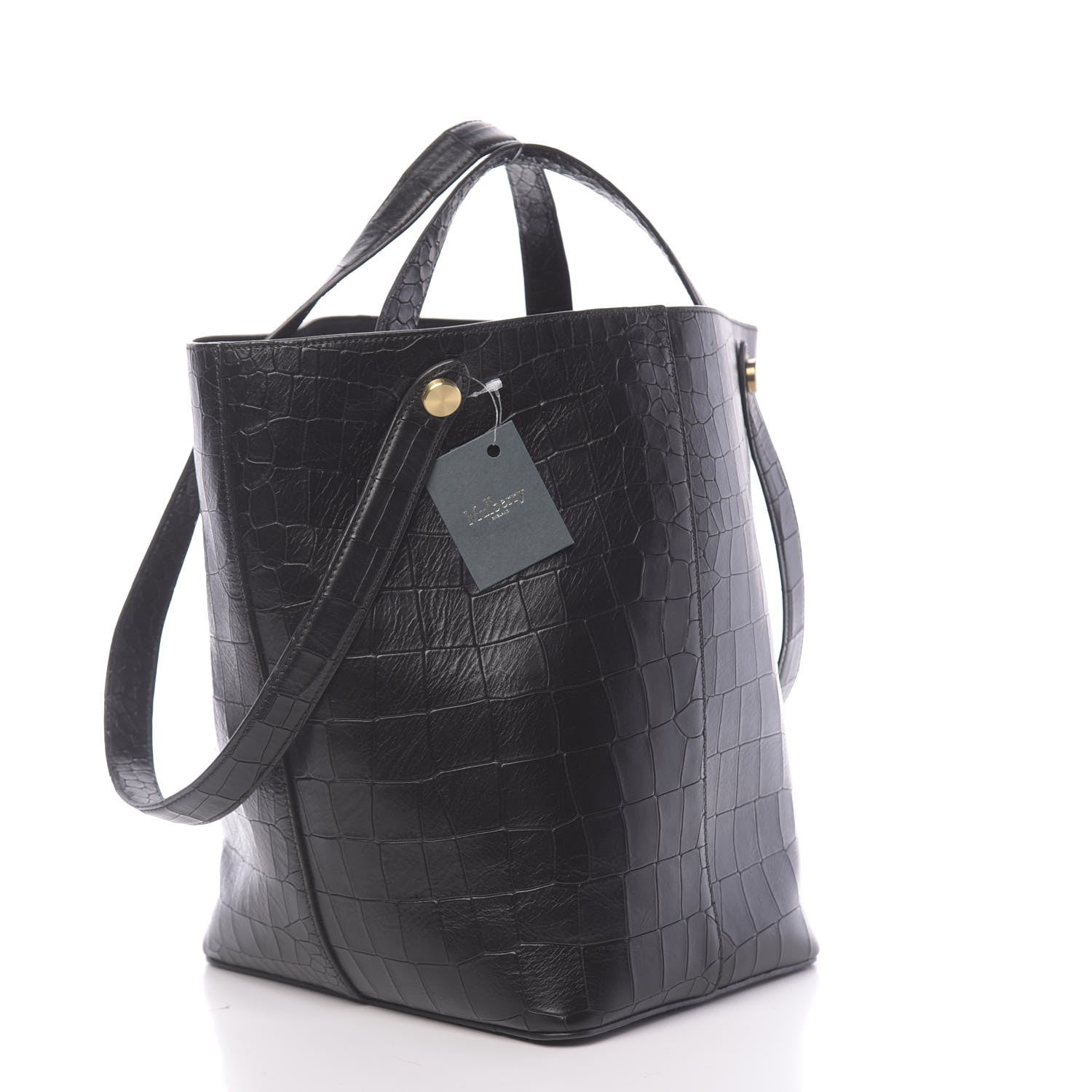 Mulberry Calfskin Crocodile Embossed Kite Bucket Bag Black 4 of 9