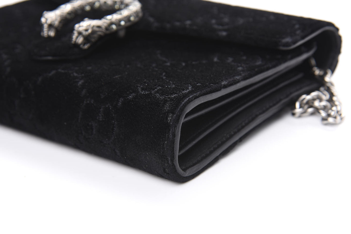 Velvet GG Monogram Mini Dionysus Chain Wallet Black