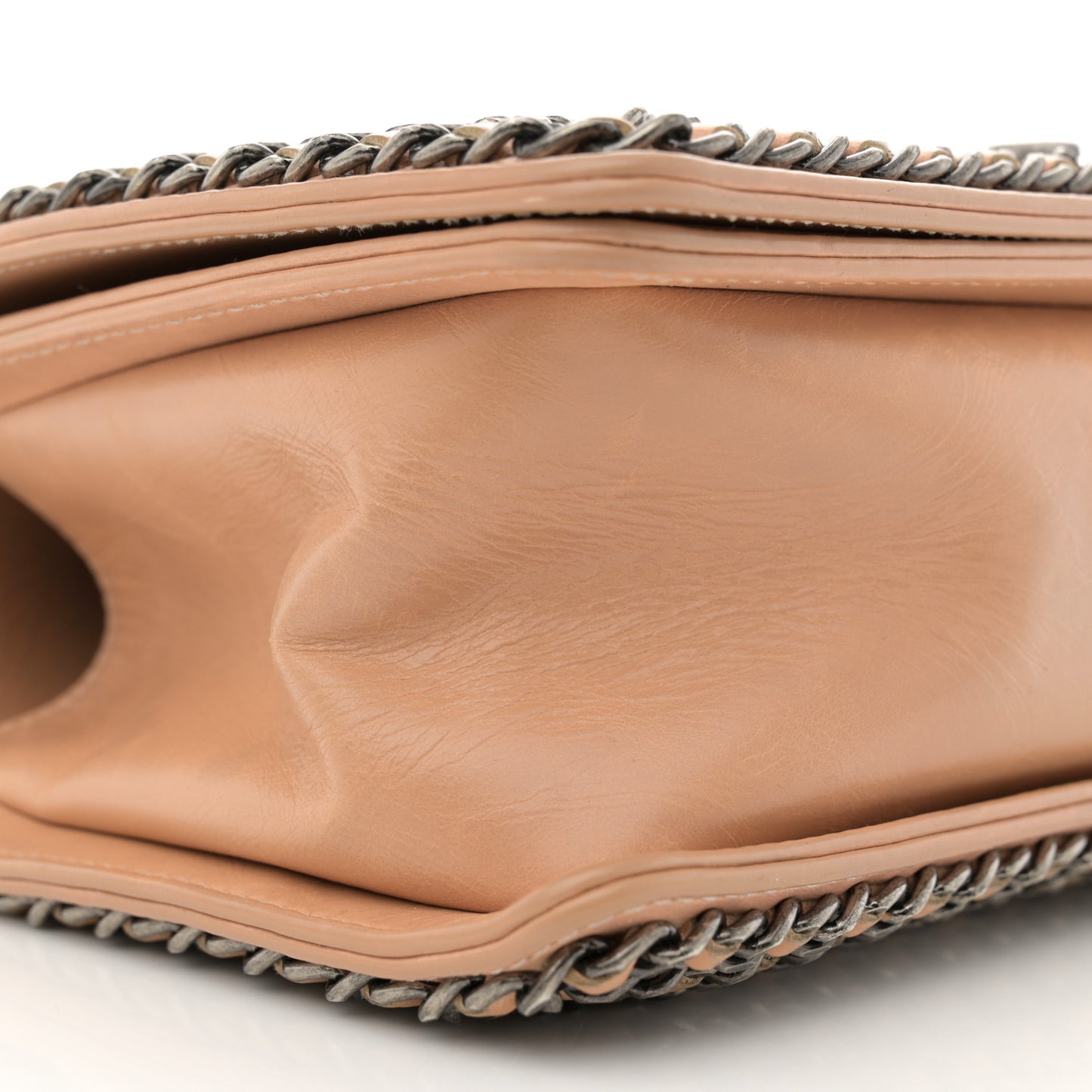 Glazed Calfskin Quilted Medium Boy Chained Flap Beige