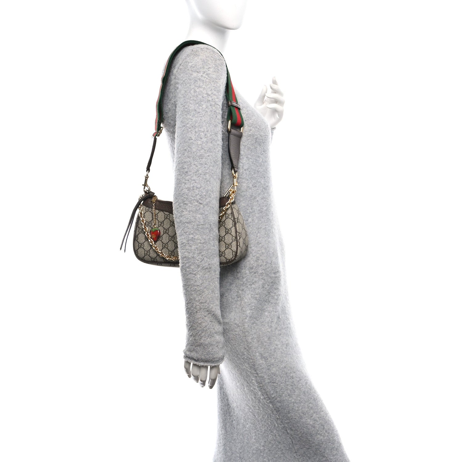 Gucci GG Supreme Monogram Textured Dollar Calfskin Web Small Ophidia GG Handbag Beige Ebony New Acero 2 of 11