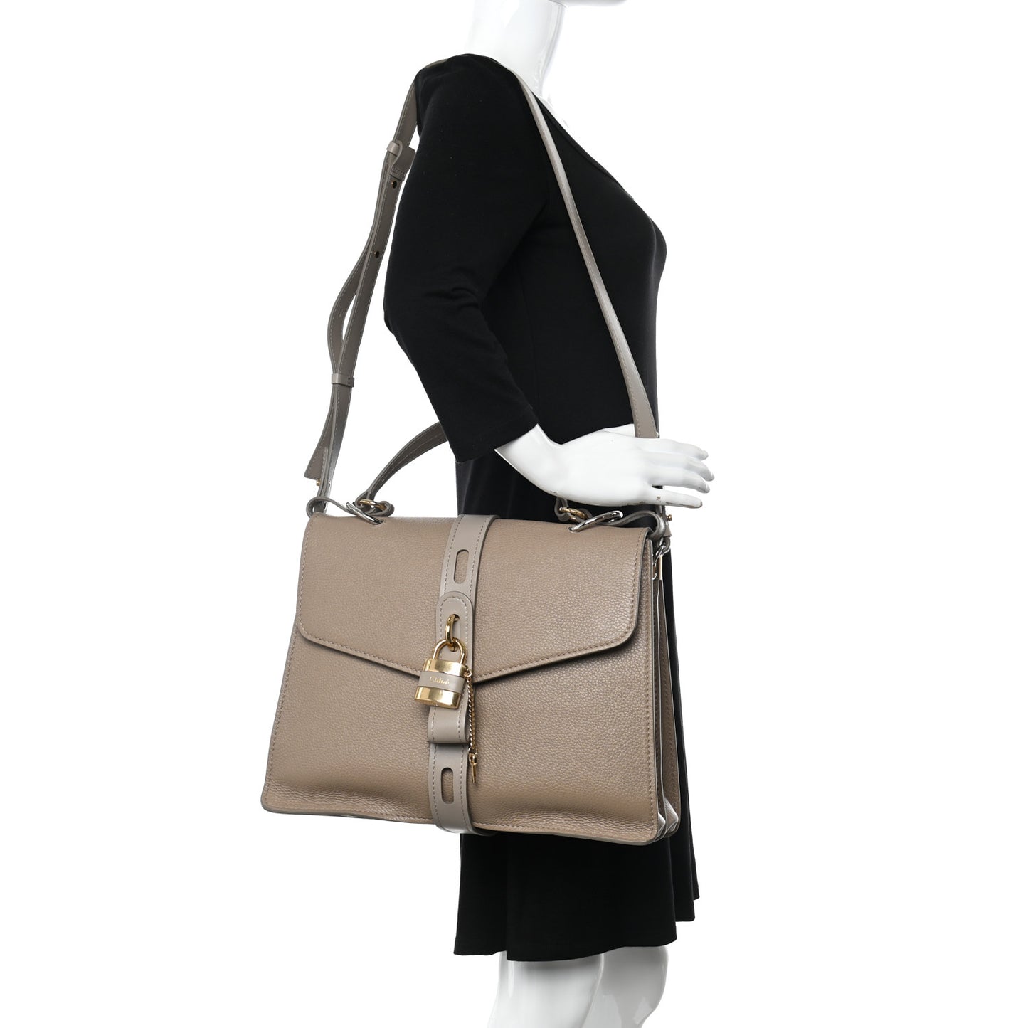 Grained Deerskin Shiny Calfskin Large Aby Day Shoulder Bag Motty Grey