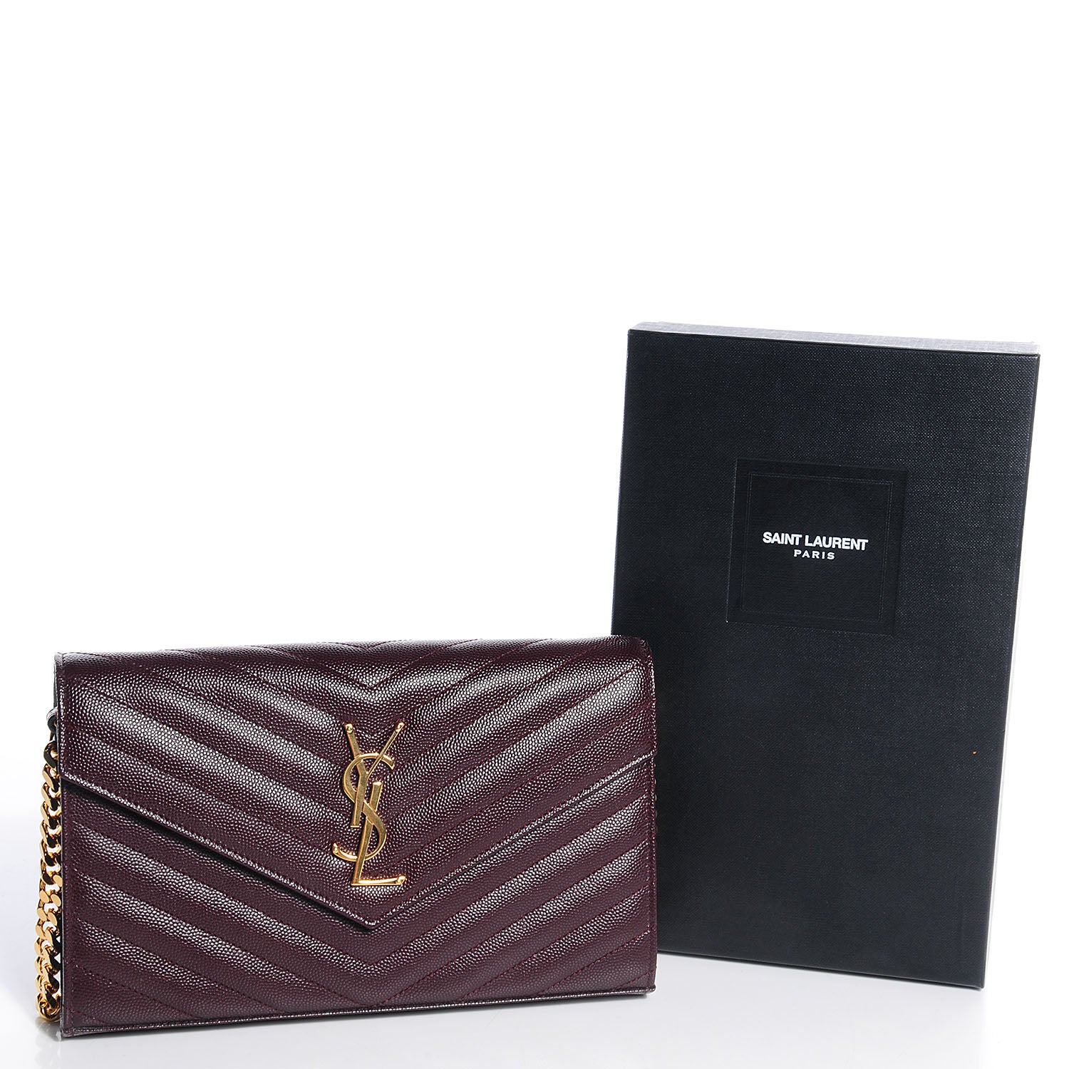 Saint Laurent Grain De Poudre Matelasse Chevron Monogram Chain Wallet Bordeaux 8 of 8