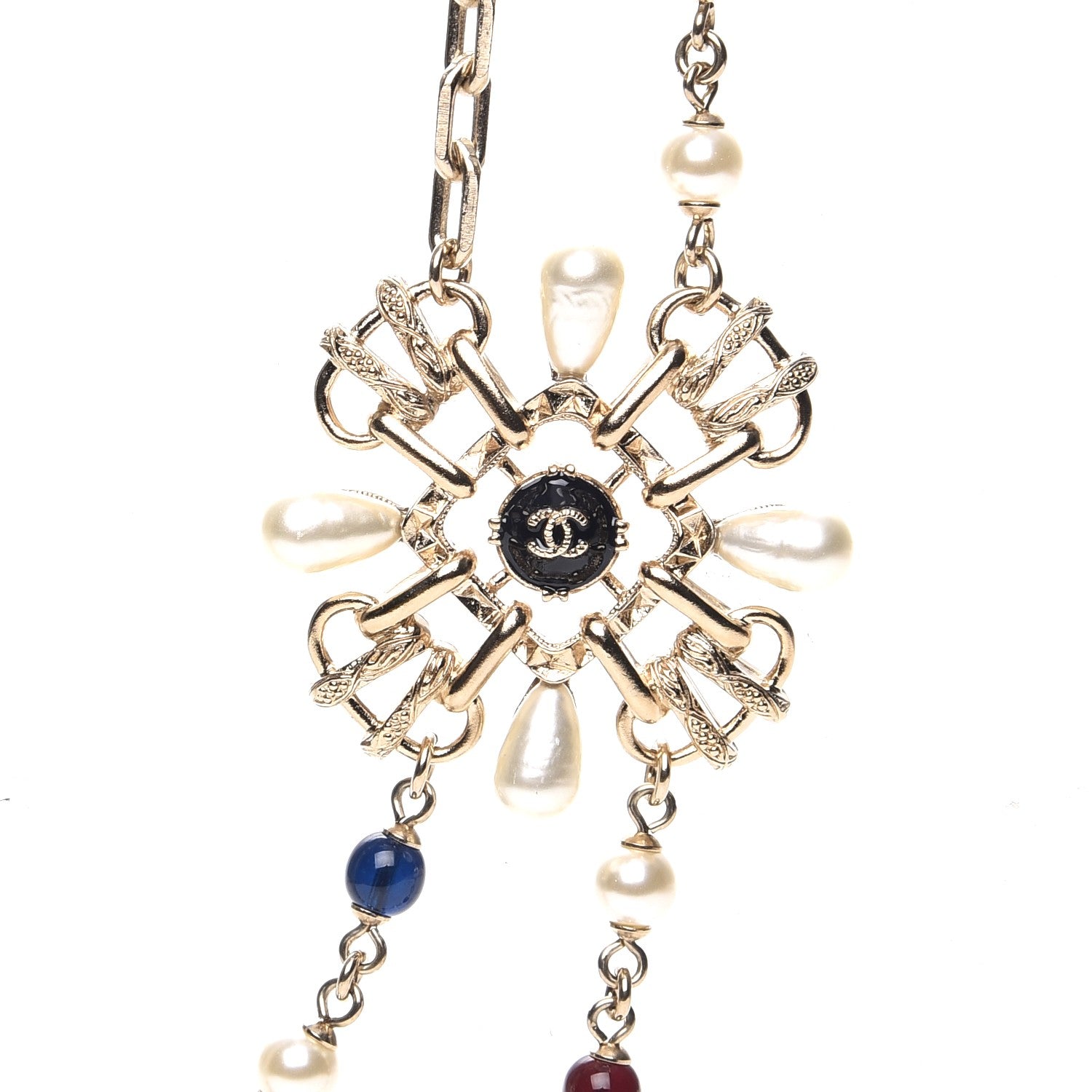 Chanel Metal Resin Gripoix Pearl CC Necklace Red Blue 4 of 7
