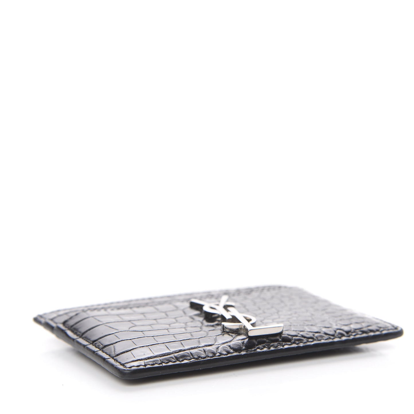 Calfskin Crocodile Embossed Monogram Credit Card Case Black