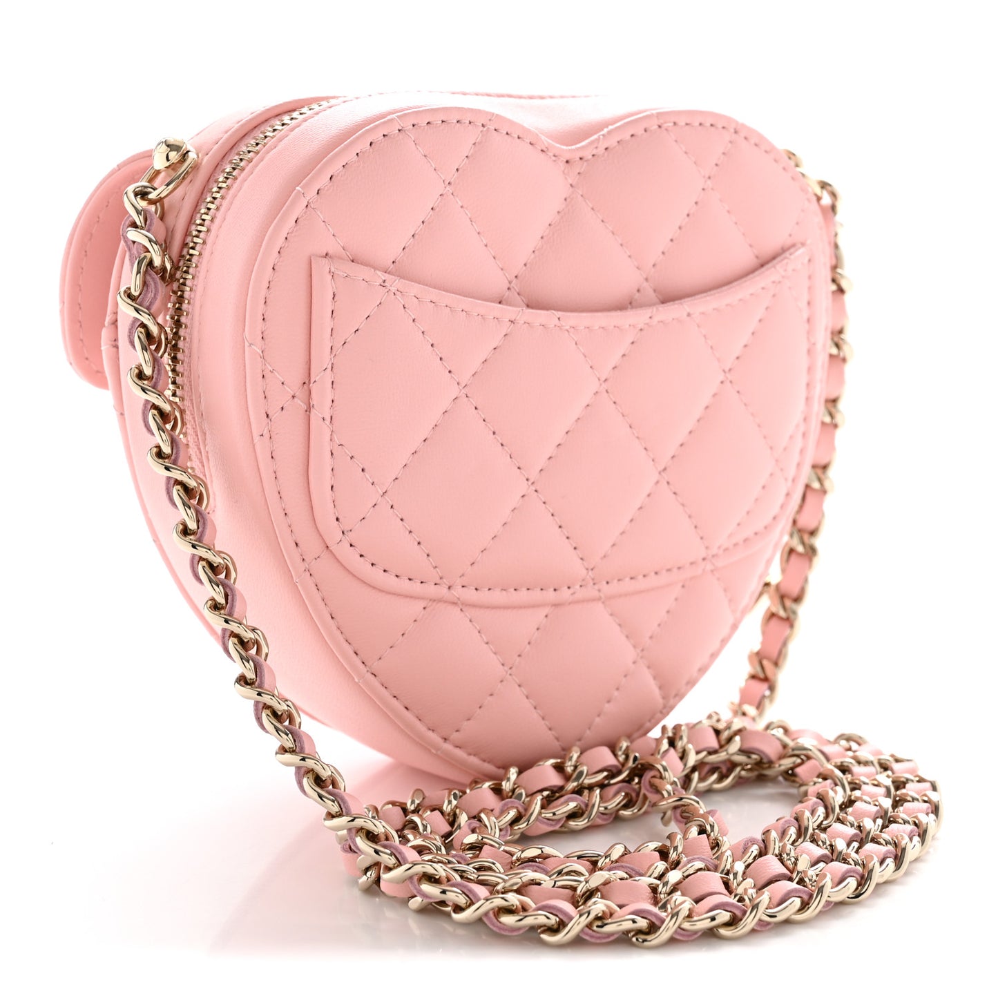 Lambskin Quilted CC In Love Heart Clutch With Chain Light Pink