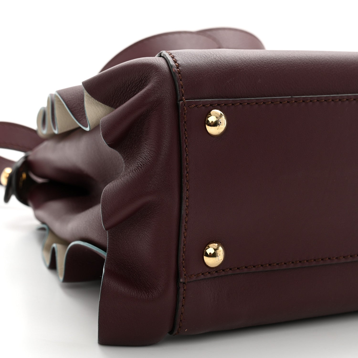 Fendi Vitello Seta Waves Bi-Color Medium Peekaboo Iconic Satchel Bordeaux Latte 9 of 11