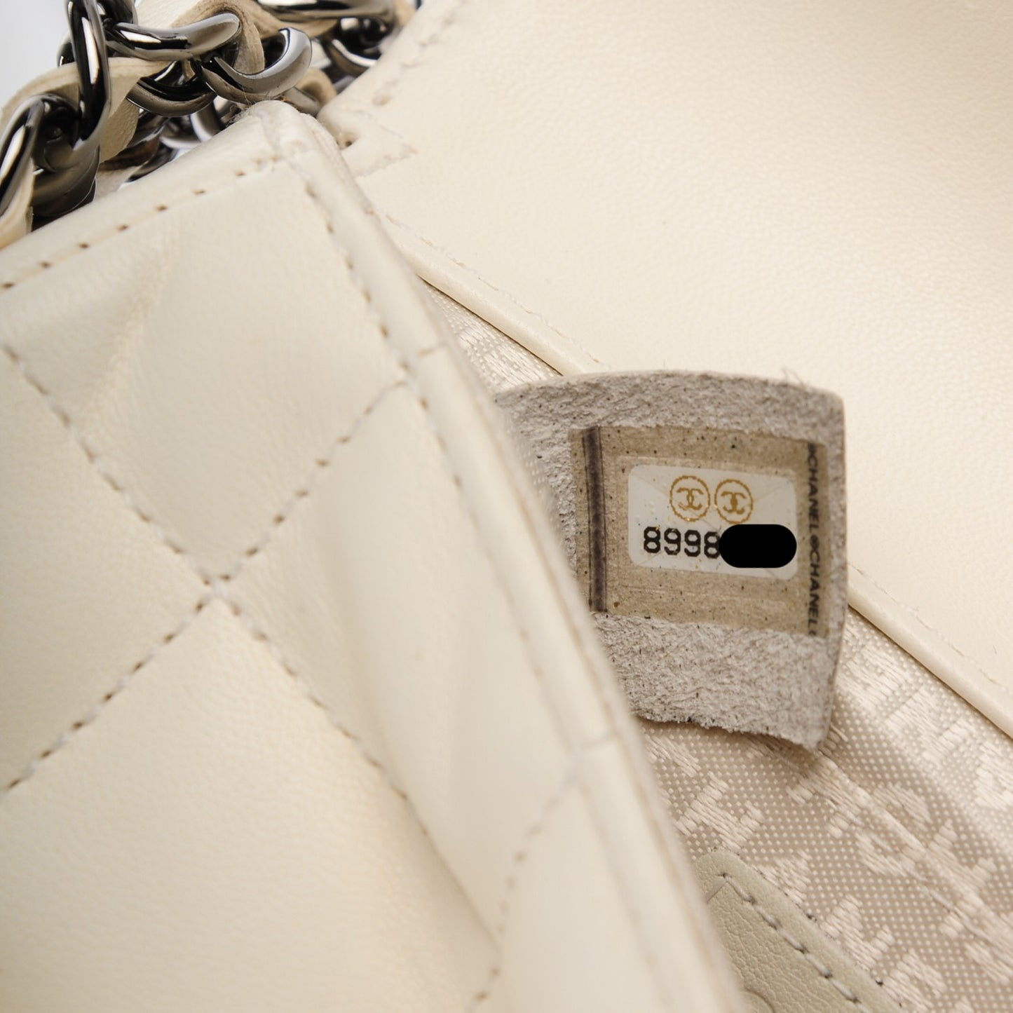 Lambskin Quilted Chocolate Bar 3 Chain Flap White