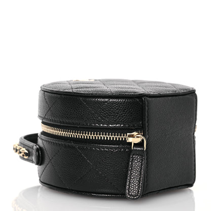 Chanel Caviar Quilted Round Top Handle Jewelry Case With Chain Black 4 of 16